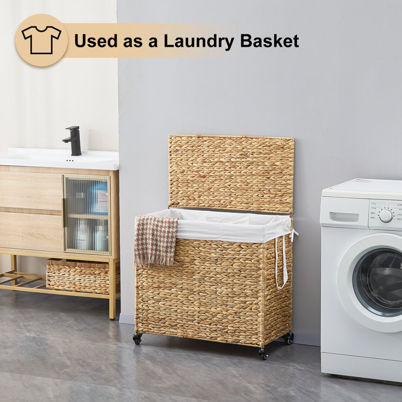Oval Laundry Hamper With Lid, Woven Natural Water Hyacinth Laundry Hamper, Natural