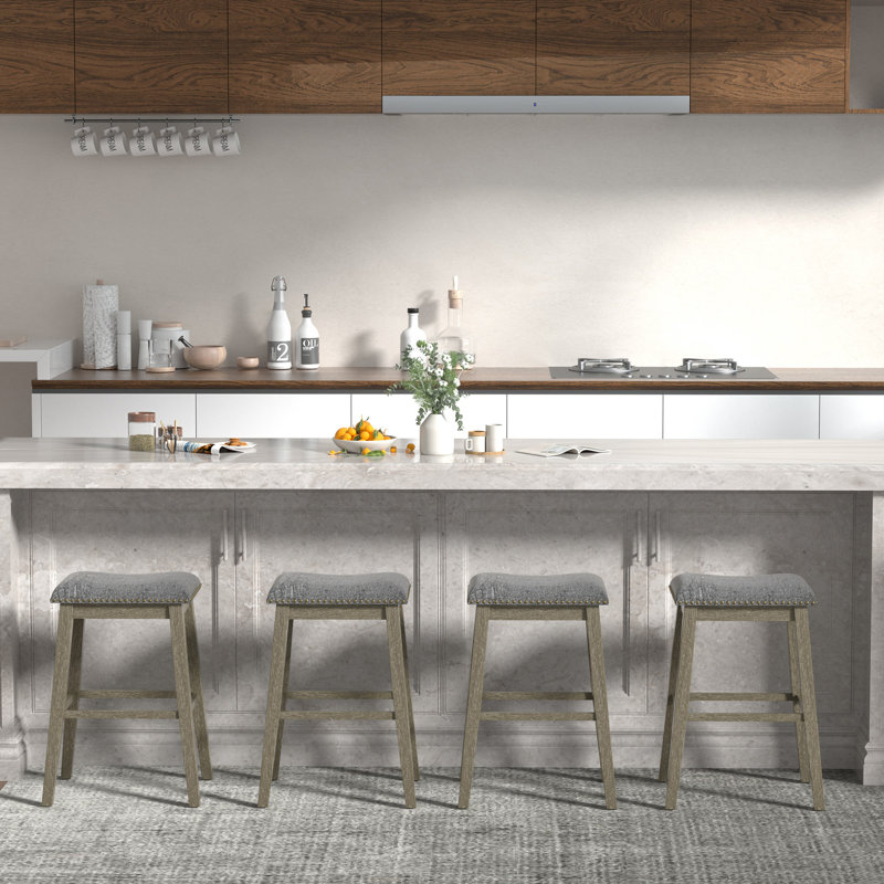 Wood Upholstered Bar Stools (Set of 2), Gray, Bar Stool (29" Seat Height)