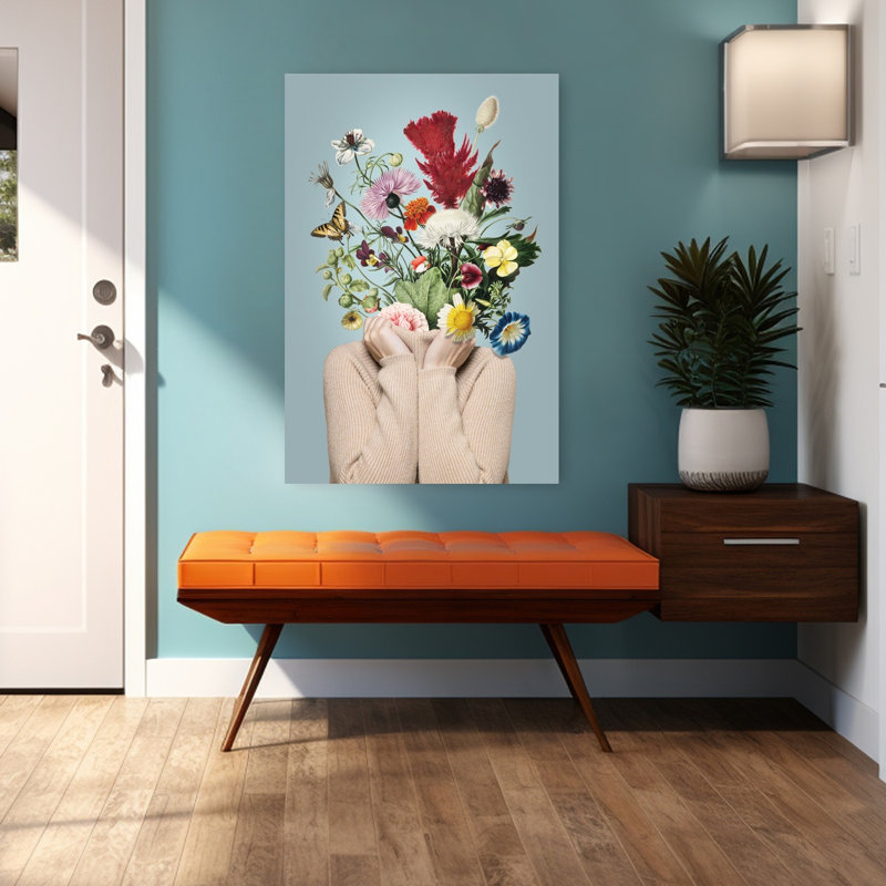 Art floral avec tête florale, H 48 po x l 32 po