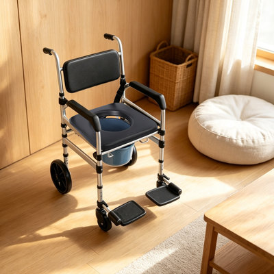 Lockable Rolling Shower Chair With Commode(O-Shape Seat)