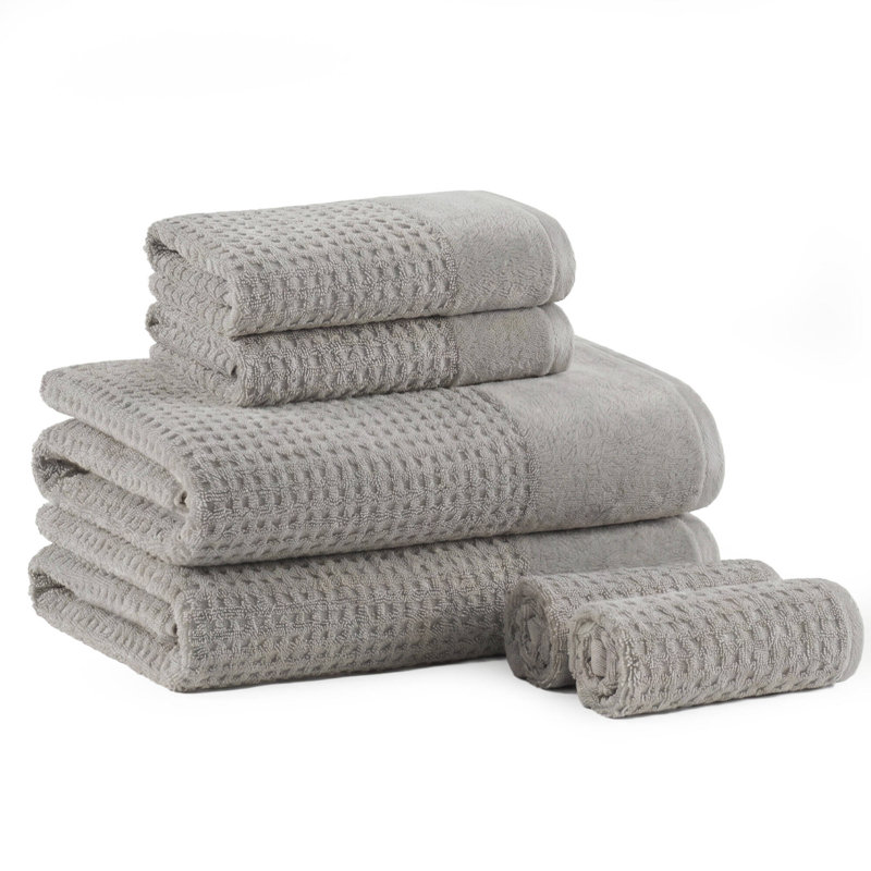 Spa Waffle Grey 100% Cotton Jacquard 6-Piece Bath Towel Set, Gray