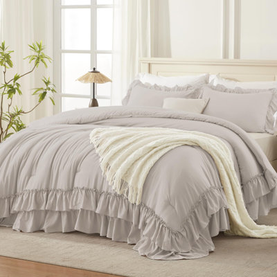 Andency Linen Oversized Queen Size Comforter Set (98x98Inch), 3 Pieces Fluffy Farmhouse Ruffle Bedding Sets, All Season Soft Lightweight Bed Set