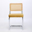 Ensemble de 2 chaises de salle à manger, chaises d'appoint en velours avec dossier en canne naturelle et base en acier inoxydable, célèbres chaises conçues par Breuer, chaises de cuisine rembourrées en rotin