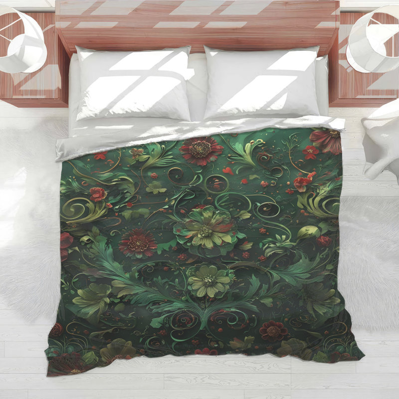 Édredon floral vert rouge, Simple extra long