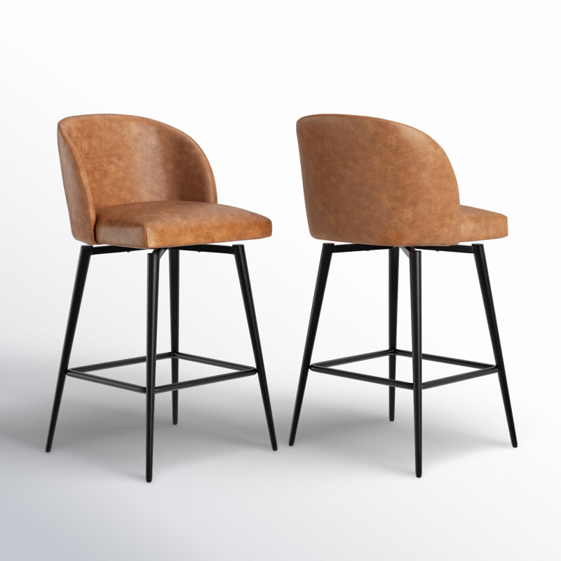 Tabouret de bar et de bar Benedit, Tabouret de comptoir (siège d'une hauteur de 27 p, Similicuir brun cognac