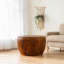 Table basse 31,50 tambour avec rangement, style rétro, bois massif de couleur brune et panneau de fibres à densité moyenne