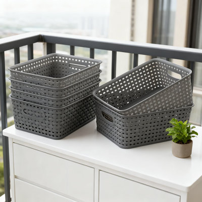 6-Pack Plastic Storage Baskets With Mesh Design For Organization, Ventilation And Space-Saving Stackable Storage Solution For Home, Office, Craft And Bathroom