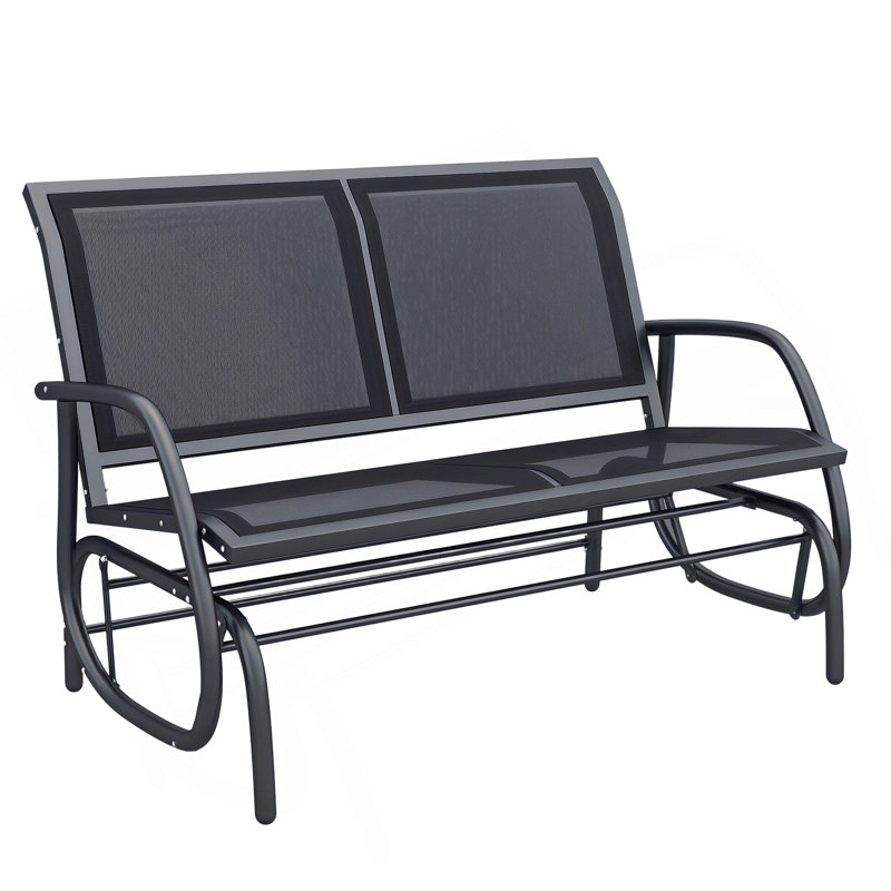 2-Person Outdoor Glider Bench, Patio Double Swing Rocking Chair, Black/Gray