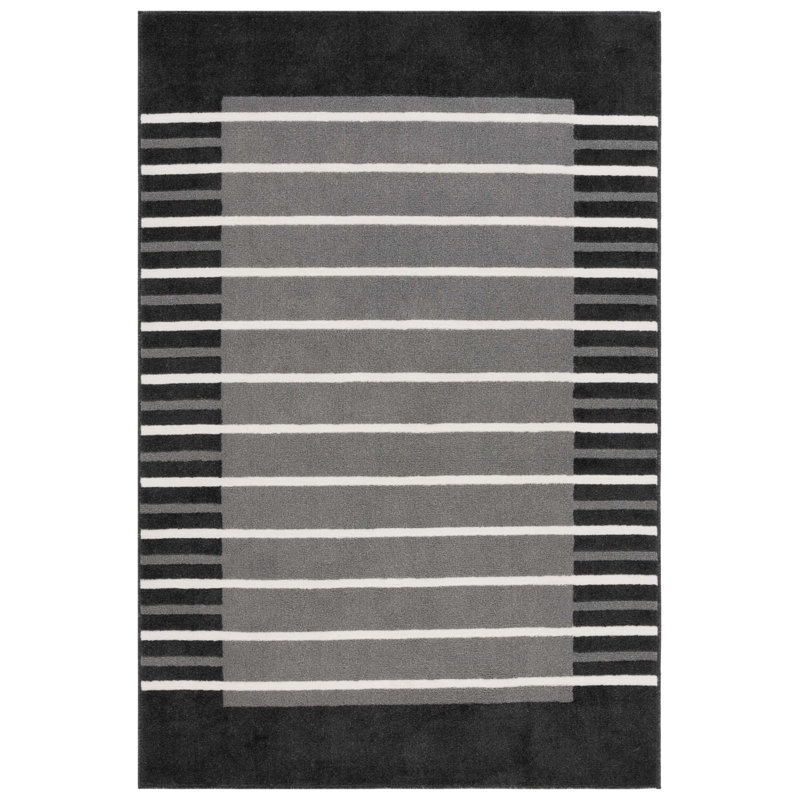 Tapis en polypropylène tissé à la machine Lilja en noir / blanc / gris, Rectangle 4 pi 5 po x 6 pi 5 po