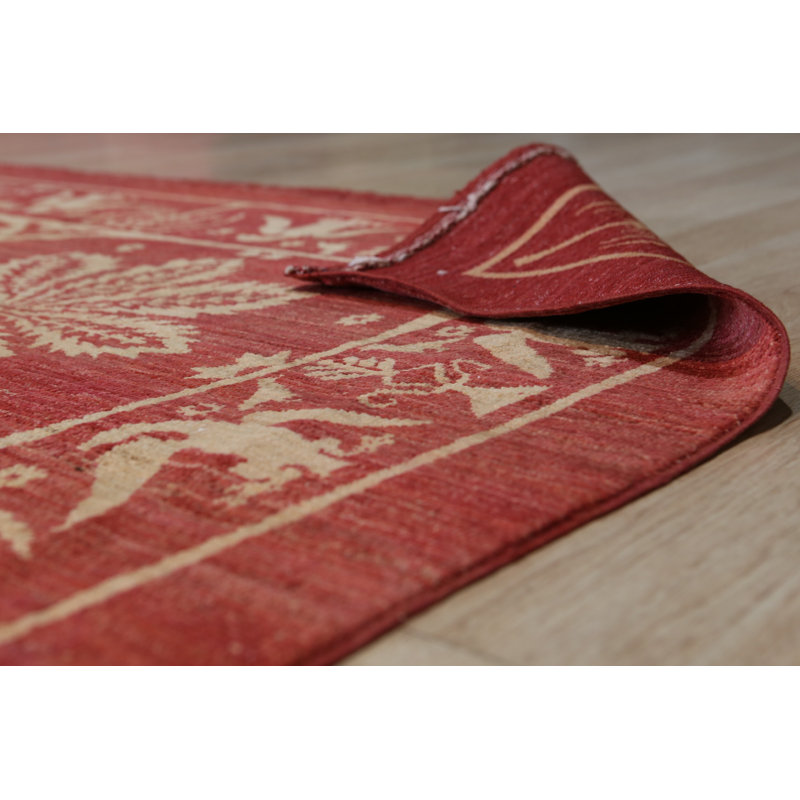 Tapis transitionnel rouge en laine noué à la main Amondre, Rectangle 9 pi 2 po x 11 pi 11 po