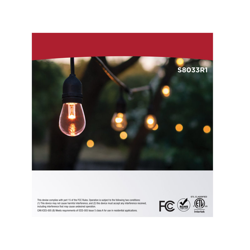 48 Foot LED String Light 15-S14 Lamps Medium Base RGBTW Infrared Remote Black 120V