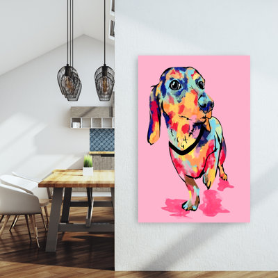 Playful Colorful Dachshund Abstract Colorful Modern Dog Portrait Wall Art Print by Kintsugi99 - Wrapped Canvas Print