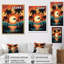 Soleil couchant sur des palmiers, illustration rétro sur toile-1084759833-1084759826