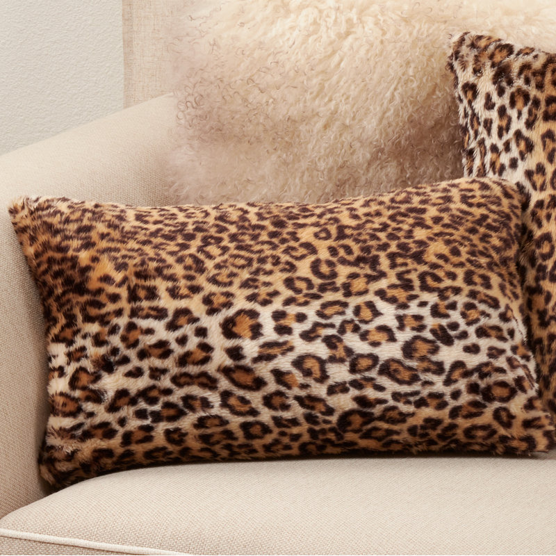 Brown Cheetah Print Faux Fur Pillow Cover, 12" x 20"