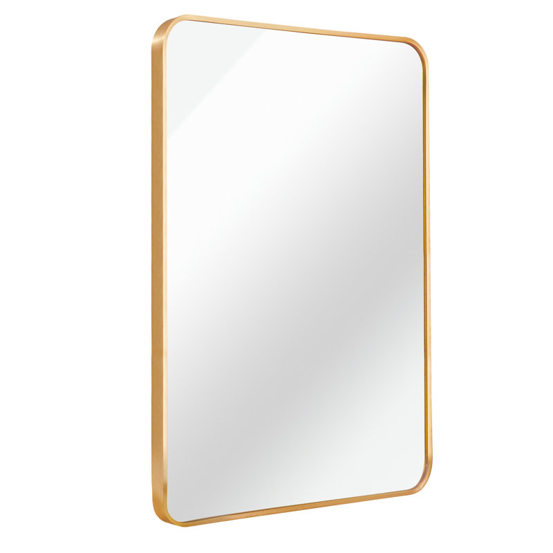Miroir mural rectangulaire en métal doré de 24 po x 36 po pour l'excellence de la salle de bain, verre de 4 mm non déformé, cadre rouille, guide d'installation et instructions