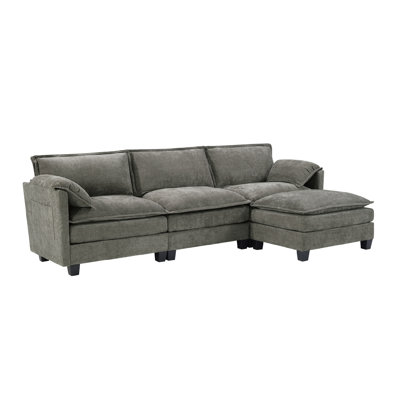 107-Inch L-Shaped Sofa With Cotton-Linen Velvet Texture, Corner Sofa With Storage Function On The Side, Suitable For Living Room, Office And Spacious Space,3 Seats Can Be Extended