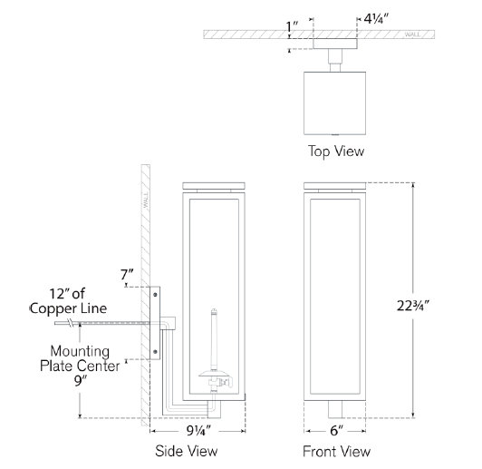 Fresno Gas 1 - Light Outdoor Wall Lantern, 22.75'' H x 6'' W x 9.25'' D