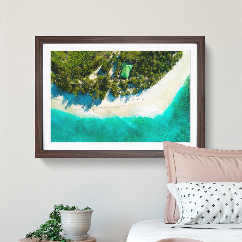 Above A Beach In The Maldives - Picture Frame Photograph Print, 24cm H x 33cm W x 2cm D, Walnut