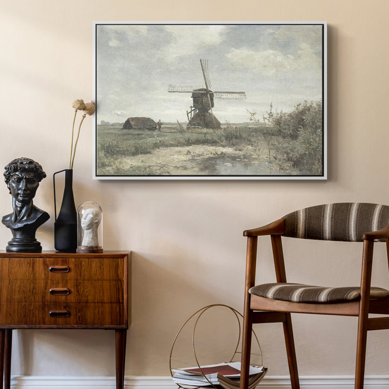 Paysage rétro - IDC, H 25 po x l 37 po x P 1,5 po, Toile encadrée flottée blanche