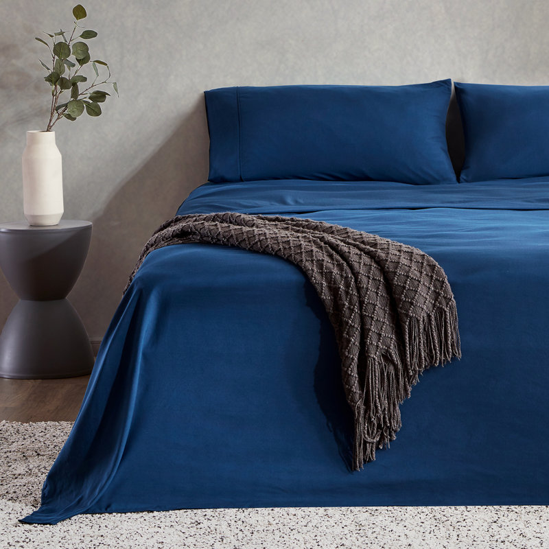  Ensemble de draps en microfibre à température régulée, Ensemble de draps pour taille de lit grand avec un, Bleu marine