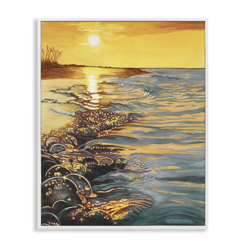 «Saltwater Beach Sunset», estampe numérique par Christine Reichow, Estampe numérique encadrée blanc bord de mer