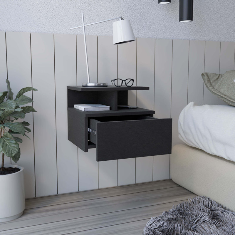 Floating Nightstand, One Drawer, Black