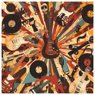 Electric Guitars Vinyl Records Canvas Gallery Wrap in Many Sizes