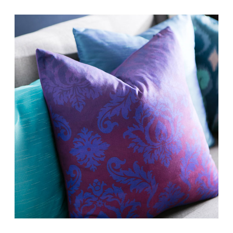 Divine Damask Cotton Throw Pillow, Purple, 18" x 18", Pillow Cover Only - No Insert