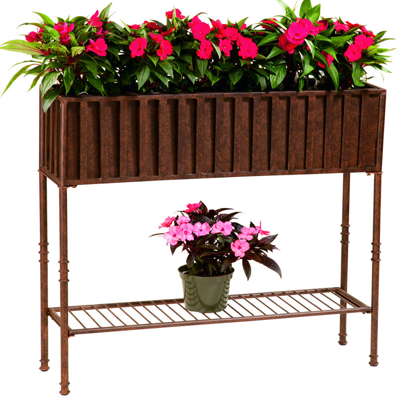 Archer Handmade Metal Planter Box, Natural Patina Brown, 30"H x 48"W x 12"D