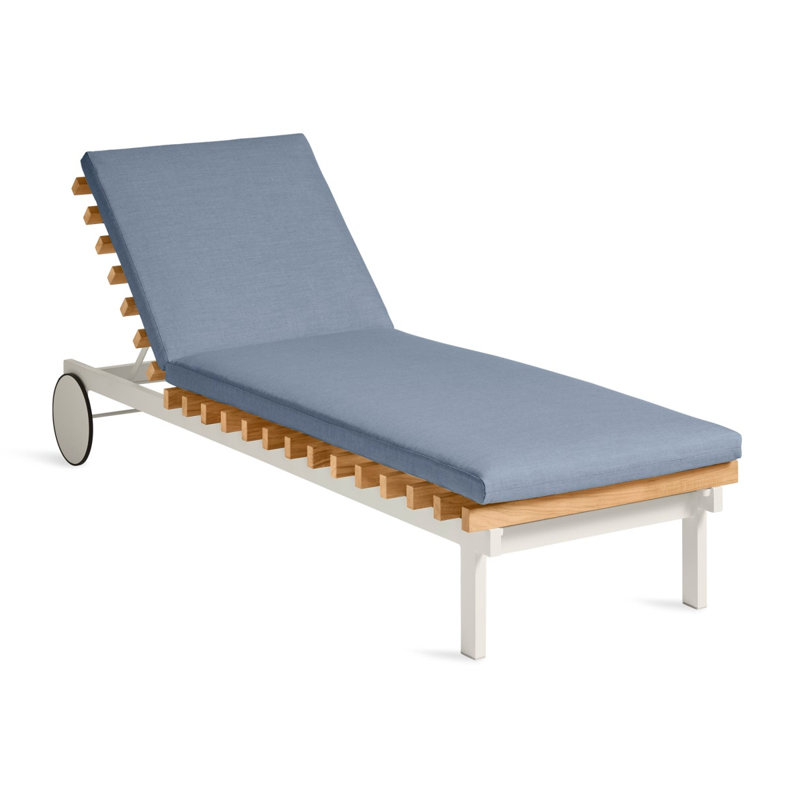 Perch Outdoor Rust-Resistant Metal Chaise Lounge , Cushion Included, Sunbrella Haze, White