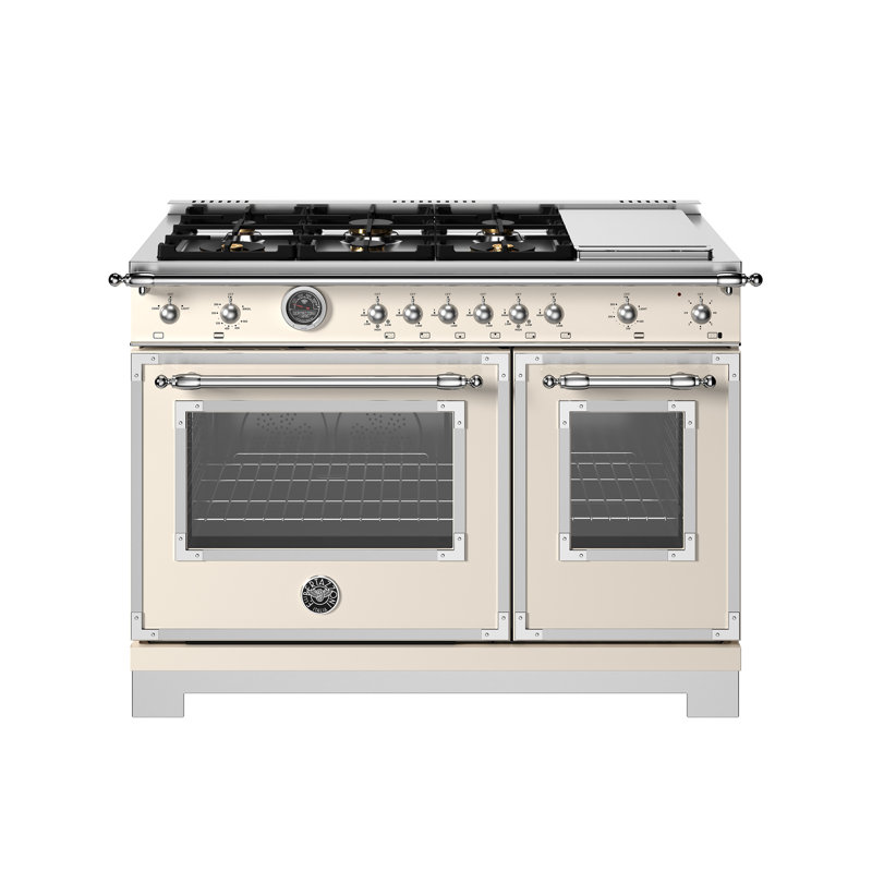 Bertazzoni 48" 7.1 Cubic Feet Smart Retro Natural Gas Free Standing Range with 6 Burners, Ivory