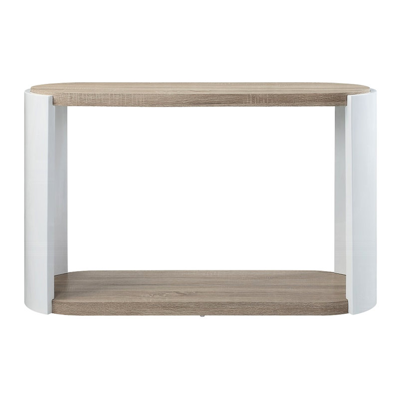 Table ovale moderne avec tablette haute brillance et étagère fonctionnelle en chêne blanc chic