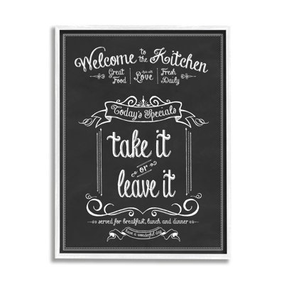 «Welcome To The Kitchen Chalkboard», reproduction d'art textuel sur toile