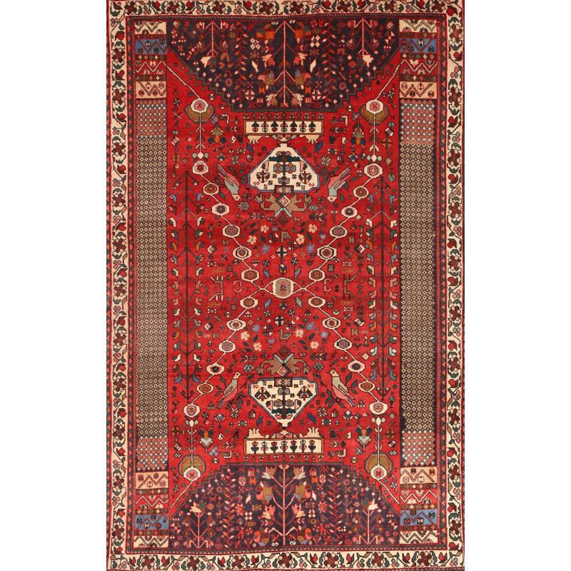 Tapis traditionnel rouge / beige / noir Ene, Rectangle 5 pi x 7 pi