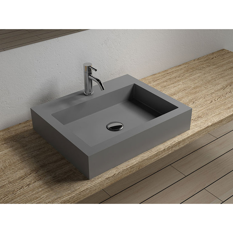 Badeloft 23.6" x 18.8" Stone Resin Vessel Bathroom Sink WB-05-M-GGRY in Glossy Grey, Glossy Grey