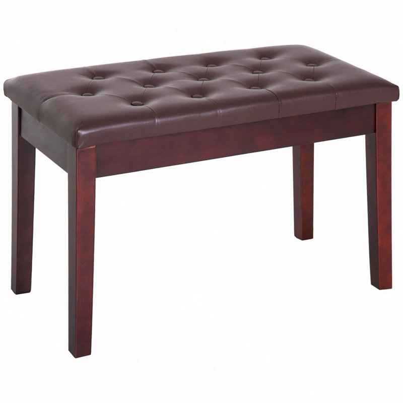 Piano Bench, Duet Piano Chair With Faux Leather Padded Cushion And Wooden Frame, Button Tufted Keyboard Bench, Brown