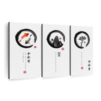 Ensemble de 3 cercles zen sur toile Zen