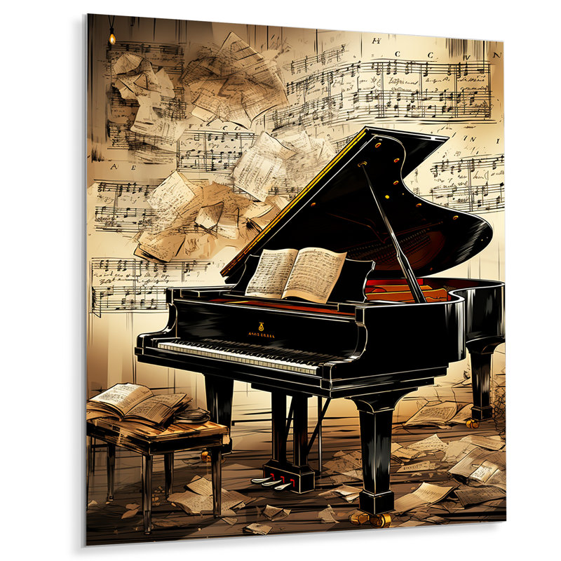 Classical Black Piano Sonata I - Piano, art mural en métal, H 40 po x l 30 po x P 1,5 po