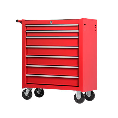 Coffre à outils roulant 7 tiroirs, coffre à outils verrouillable avec roulettes verrouillables, coffre à outils en métal de grande capacité avec tiroirs, coffre à outils pour garage atelier, rouge