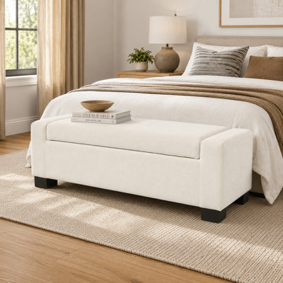 50" Ottoman Bench in Textured Fabric, Rectangular Design with Hinged Lid, Footrest, and Hidden Storage, Perfect for Living Room, Bedroom, or Entryway