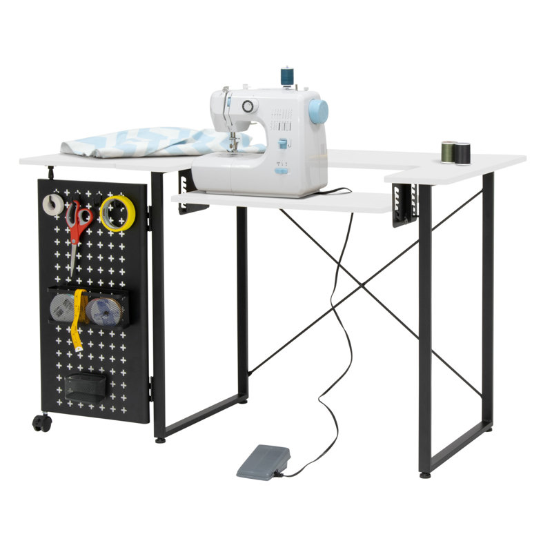 Adonya 121cm x 60cm Foldable Sewing Table with Sewing Machine Platform, White