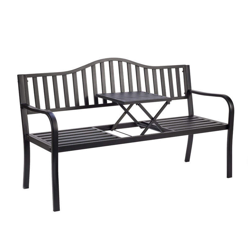 Valletta Metal Outdoor Garden Patio Loveseat Lift Up Table Bench, Black