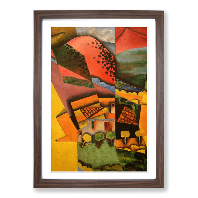 Landscape by Juan Gris - Picture Frame Painting, Walnut Framed, 65cm H x 48cm W x 2cm D