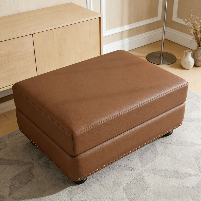 Faux Leather Ottoman, Brown