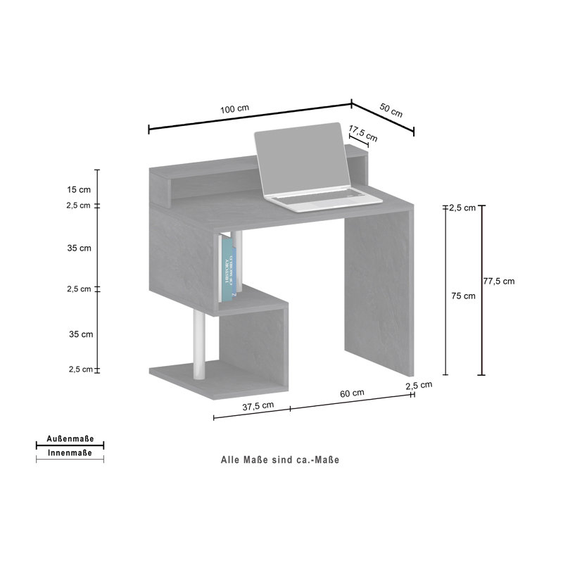 Nang Computer Desk, 92.50cm H x 100cm W x 50cm D, White