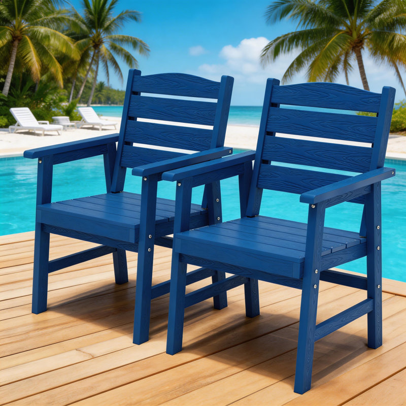 All Weather Outdoor Patio Chairs Set of 2 Outdoor Dining Chairs with Wide Curved Seat and Backrest Plastic Patio Chairs for Outside Backyard/Garden/Pool/Porch/Deck