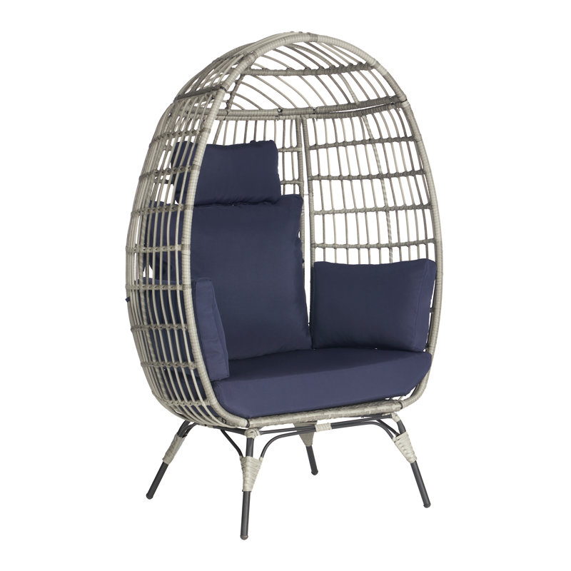 Chaise longue d'extérieur en osier, Gris, Bleu marine