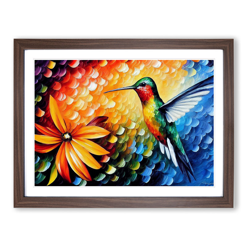 Hummingbird Vol.2 Abstract - Single Picture Frame Print, 46cm H x 64cm W x 2cm D, Walnut Framed
