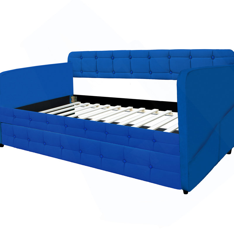Lit de jour bleu rembourré avec tissu de velours