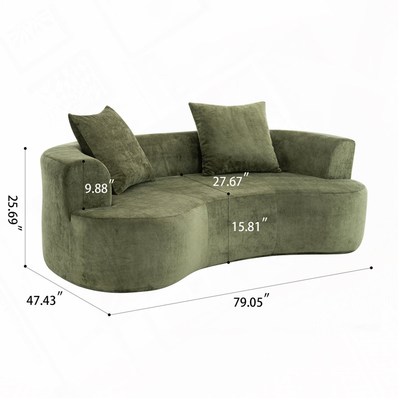 Luna Curved Upholstered Boneless Sleeper Compression Sofa with Deep Seat & Pillows, Green